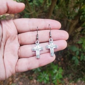 New Dainty Handmade Silver Cross Earrings